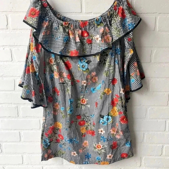 Zara Floral Gingham Off Shoulder Dress XS - Picture 6 of 6